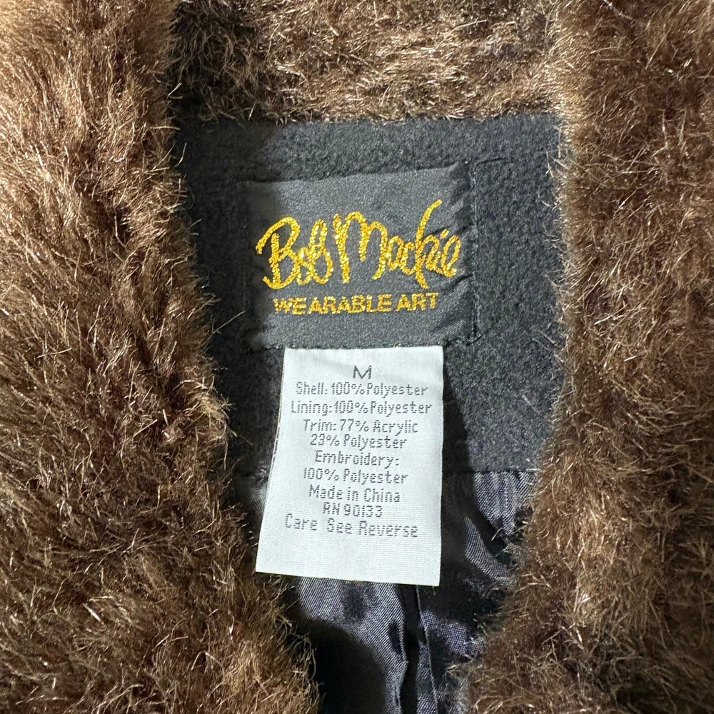 Vintage Bob Macke Vest Women Medium Black Faux Fur Embroidered Wearable Art - Picture 5 of 6
